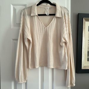 Cream Collared Balloon Sleeve Blouse